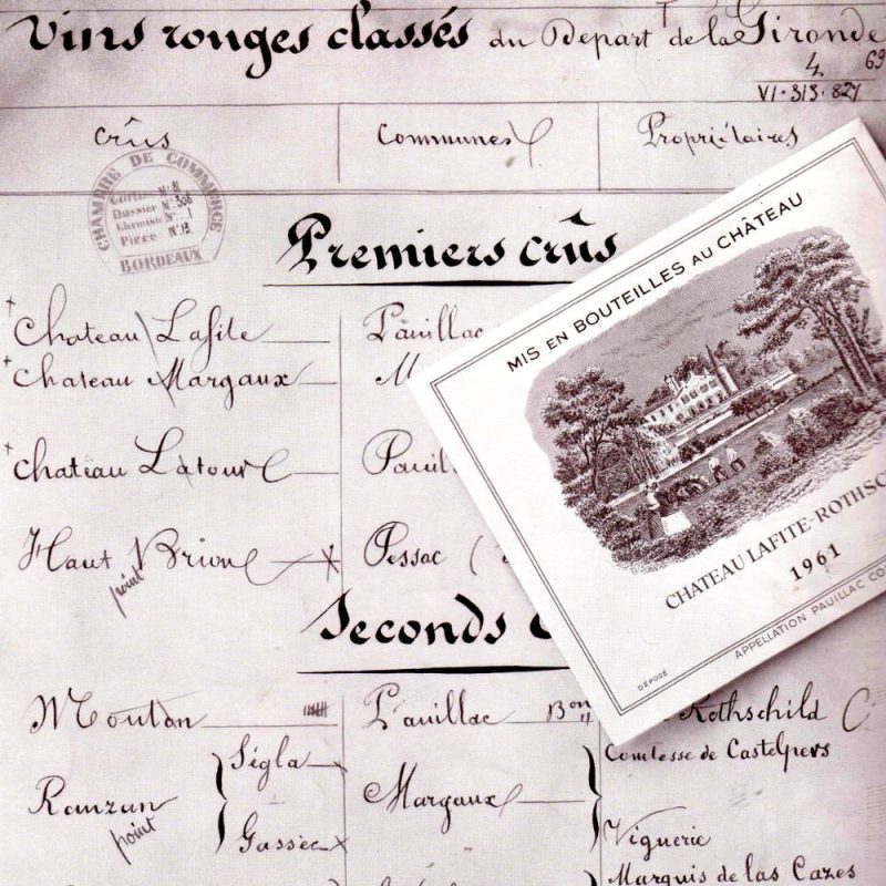 Document du classement de 1855 présentant Château Lafite Rothschild Premier Cru Classé de Pauillac